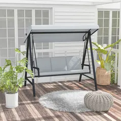 Outsunny Three-Seat Garden Swing Chair, with Adjustable Canopy - Grey - 2