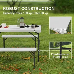 Outsunny Three-Piece Folding Picnic Table and Bench Set - White - 4