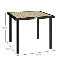 Outsunny Square Garden Dining Table with 5.4cm Parasol Hole, Slatted Top, Metal Frame, 86 x 86 x 71cm, Brown - 3