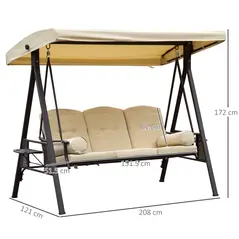 Outsunny Swing Chair Hammock Chair 3 Seater Canopy Cushion Shelter Outdoor Bench Steel Beige - 3