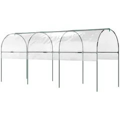 Outsunny Tunnel Tomato Greenhouse with 4 Hoops and Top Tap, Pointed Bottom and Guy Ropes, 400 x 123 x 171 cm, Clear - 1