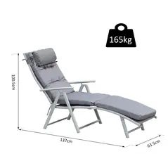 Outsunny Steel Frame Outdoor Garden Padded Sun Lounger w/ Pillow Grey - 3