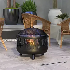 Outsunny Steel Fire Pit BBQ, with Poker - Black - 2