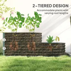 Outsunny Two-Tier Galvanised Steel Garden Planter - Light Green - 4