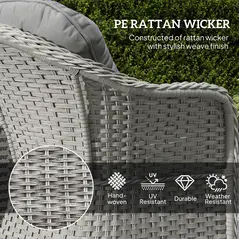 Outsunny Three-Piece Super Padded Rattan Set - Light Grey - 4