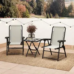 Outsunny Three-Piece Garden Table and Chair Set - Cream White - 9
