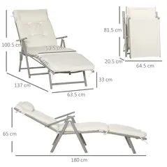 Outsunny Sun Lounger Steel Frame Outdoor Folding Chaise Texteline Lounge Chair Recliner with Headrest & 7 Levels Adjustable Backrest, Cream White - 3