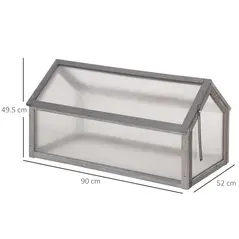 Outsunny Wooden Cold Frame Garden Polycarbonate Greenhouse with Openable Top Cover, Grow House for Flowers, Vegetables, Plants, 90 x 52 x 50cm, Grey - 3