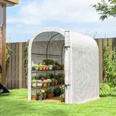 Outsunny Walk-in Greenhouse with Shelves, Small Greenhouse with PE Cover and Roll-up Door, 123 x 187 x 189 cm, White - 2