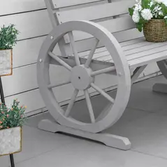 Outsunny Wooden Cart Wagon Wheel 2 Seater Garden Bench Outdoor Garden Armrest Chair Rustic High Back Loveseat Grey - 9