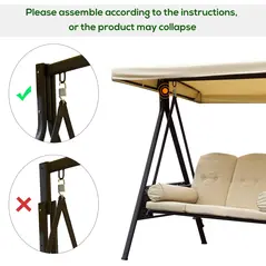 Outsunny Swing Chair Hammock Chair 3 Seater Canopy Cushion Shelter Outdoor Bench Steel Beige - 8