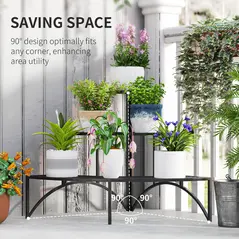 Outsunny Three-Tier Corner Metal Plants Shelves - Black - 4