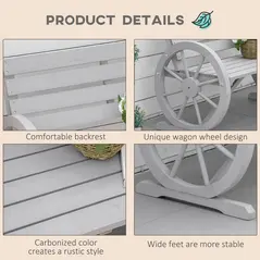Outsunny Wooden Cart Wagon Wheel 2 Seater Garden Bench Outdoor Garden Armrest Chair Rustic High Back Loveseat Grey - 5