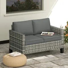 Outsunny Two-Seater Rattan Outdoor Sofa - Light Grey - 2