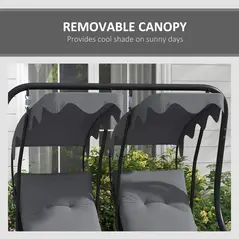 Outsunny Two-Seat Garden Swing Chair, with Protective Canopy - Grey - 7