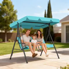 Outsunny Three-Seater Garden Swing Chair, with Adjustable Canopy - Blue - 2