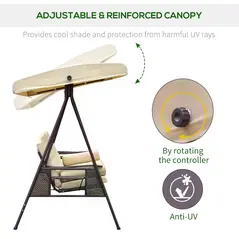 Outsunny Swing Chair Hammock Chair 3 Seater Canopy Cushion Shelter Outdoor Bench Steel Beige - 4