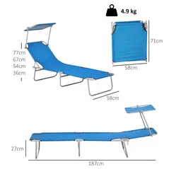 Outsunny Sun Lounger, with Adjustable Face Canopy - Bright Blue - 3