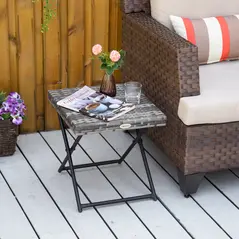 Outsunny Square PE Wicker Rattan Folding Table,Weather Resistant Wicker Weave Side Table with Steel Frame, Grey - 2