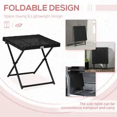 Outsunny Square PE Wicker Rattan Folding Table - Black - 4