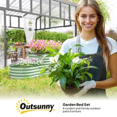 Outsunny Two-Tier Galvanised Steel Garden Planter - Light Green - 9