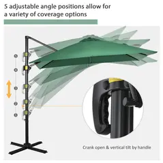 Outsunny Square Umbrella Parasol W/360° Rotation, 245Lx245Wx248H cm-Green - 5