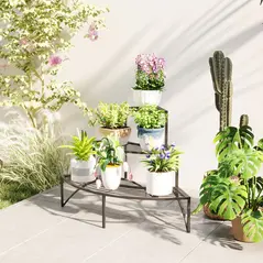 Outsunny Three-Tier Corner Metal Plants Shelves - Black - 9