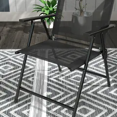 Outsunny Three-Piece Garden Seat Set, with Glass-Top Table - Black - 8