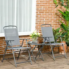 Outsunny Three-Piece Garden Seat Set, with Glass-Top Table - Light Grey - 2