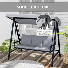 Outsunny Three-Seat Garden Swing Chair, with Adjustable Canopy - Grey - 4