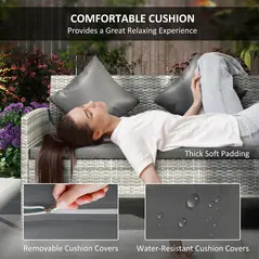 Outsunny tsunny 6-Seater Rattan Dining Set Sofa Table Footstool Outdoor w/ Cushion Garden Furniture, Dark Grey - 5