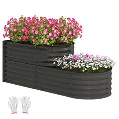 Outsunny Two-Tier Galvanised Steel Garden Planter - Dark Grey - 1