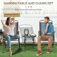 Outsunny Three-Piece Garden Seat Set, with Glass-Top Table - Brown - 5