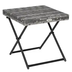 Outsunny Square PE Wicker Rattan Folding Table,Weather Resistant Wicker Weave Side Table with Steel Frame, Grey - 1