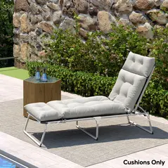 Outsunny Sun Lounger Cushions Only, 190x56x10cm Garden Lounge Chair Cushions, UPF20+ 220gsm Fabric, Thick Sunbed Replacement Pads with 6 Ties, Light Grey - 9