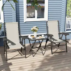 Outsunny Three-Piece Garden Table and Chair Set - Cream White - 8