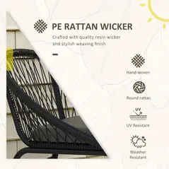 Outsunny Three-Piece Rattan Bistro Set - Black - 5