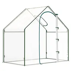 Outsunny Walk In Tomato Greenhouse Garden Outdoor Mini Greenhouse Flower Planter Steel Frame with Zipped Door & Window, PVC Cover, 180 x 100 x 168CM, Clear - 1