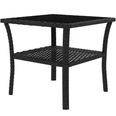Outsunny Two-tier PE Rattan Square Coffee Table - Black - 1