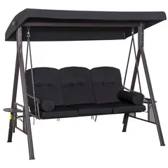 Outsunny Swing Chair Hammock Chair 3 Seater Canopy Cushion Shelter Outdoor Bench Black - 1