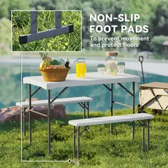 Outsunny Three-Piece Folding Picnic Table and Bench Set - White - 5