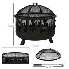 Outsunny Steel Fire Pit BBQ, with Poker - Black - 3