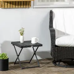 Outsunny Square PE Wicker Rattan Folding Table - Black - 2