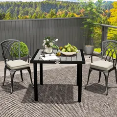 Outsunny Square Garden Dining Table with 5.4cm Parasol Hole, Slatted Top, Metal Frame, 86 x 86 x 71 cm, Light Grey - 7