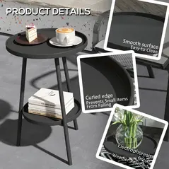 Outsunny Two-Tier Metal Garden Table - Black - 5