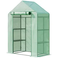 Outsunny Walk In Greenhouse with Shelves, Portable Gardening Plant Grow House for Outdoor with 2 Tier Shelf, Roll-Up Zippered Door, PE Cover, 141 x 72 x 191cm, Green - 1