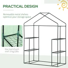 Outsunny Walk In Greenhouse with Shelves, Portable Gardening Plant Grow House for Outdoor with 2 Tier Shelf, Roll-Up Zippered Door, PE Cover, 141 x 72 x 191cm, Green - 7