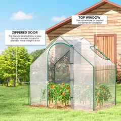 Outsunny Walk In Tomato Greenhouse Garden Outdoor Mini Greenhouse Flower Planter Steel Frame with Zipped Door & Window, PVC Cover, 180 x 100 x 168CM, Clear - 4