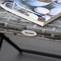 Outsunny Square PE Wicker Rattan Folding Table,Weather Resistant Wicker Weave Side Table with Steel Frame, Grey - 9