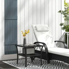 Outsunny Two-tier PE Rattan Square Coffee Table - Black - 2